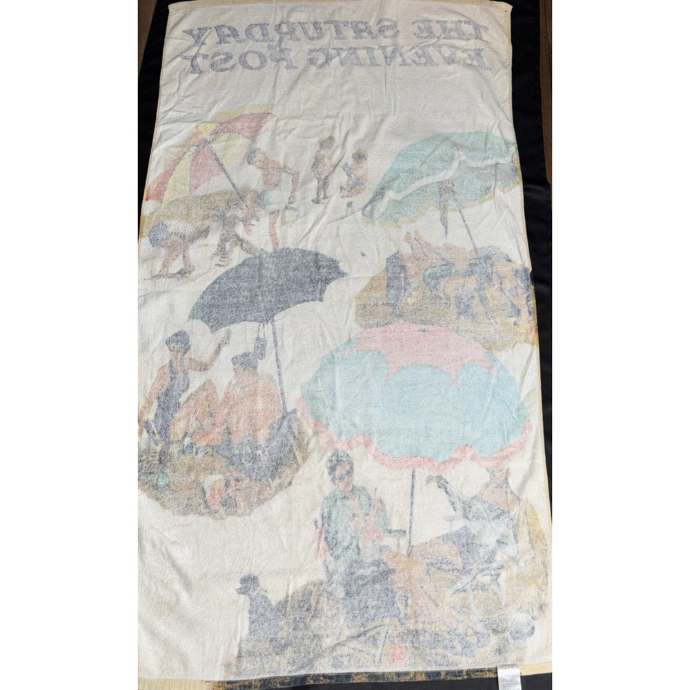 VTG Rare Beach Towel Norman Rockwell Saturday Evening Post Beach Scene 58X33 - Picture 6 of 15